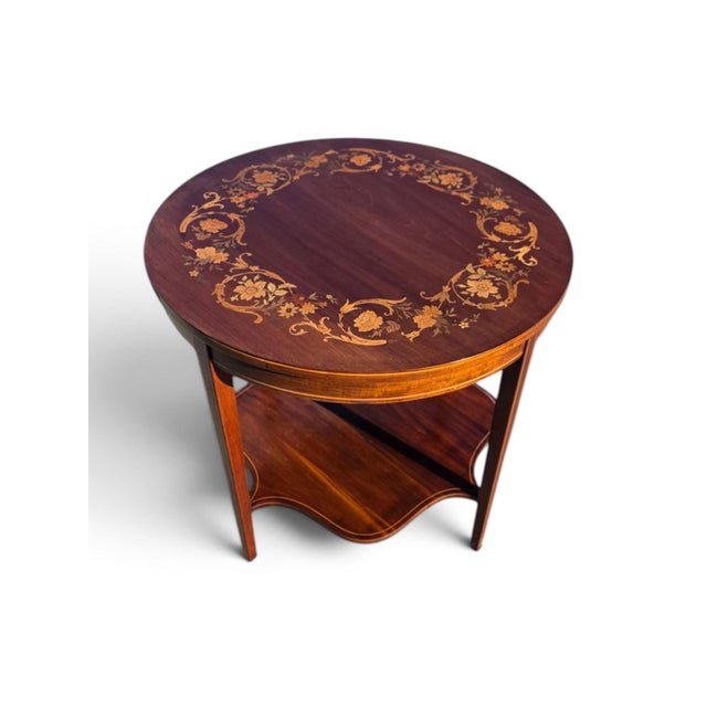 19th Century English Sheraton Mahogany Marquetary Center Table. | Chairish