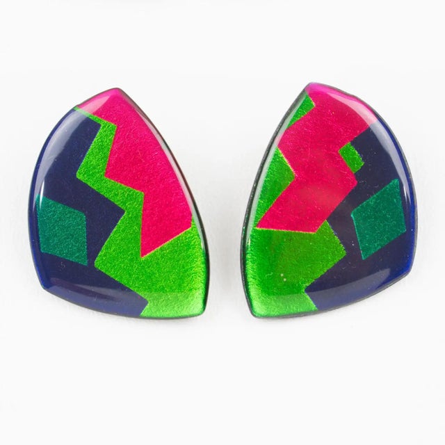 Multicolor Geometric Resin Clip-on Earrings For Sale - Image 4 of 6