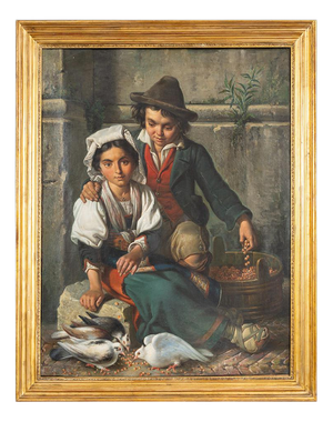Tommaso De Vivo, Rural Figurative Scene, 19th Century, Oil on Canvas, Framed