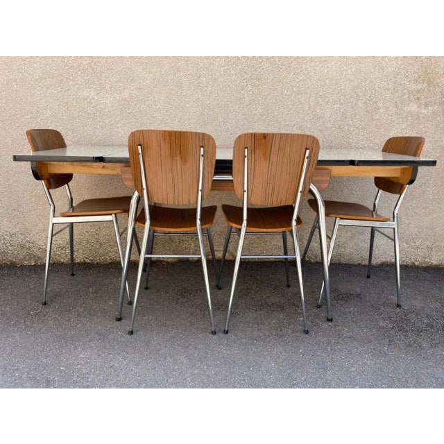 Mid-Century Modern Light Yellow & Brown Formica Dining Table & Chairs Set, 1950s, Set of 5 For Sale - Image 3 of 18