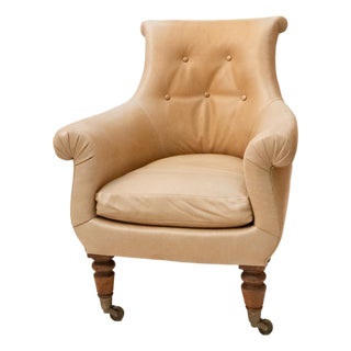 A Regency Style Beige Leather and Mahogany Bergere Armchair For Sale