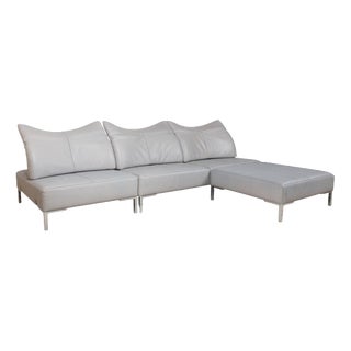 DS-112 3-Seater Sofan and Ottoman in Grey Leather from de Sede, Set of 2 For Sale