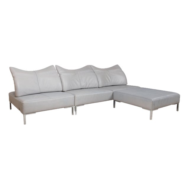 DS-112 3-Seater Sofan and Ottoman in Grey Leather from de Sede, Set of 2 For Sale