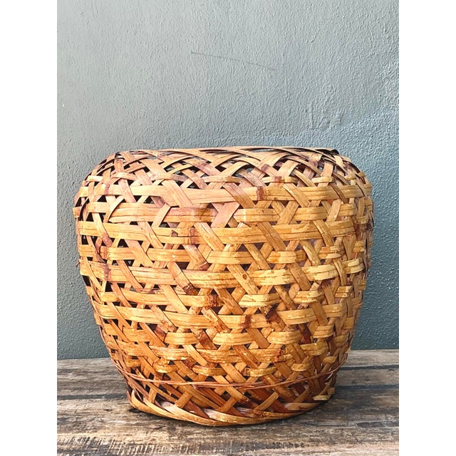 Vintage Japanese Ikebana Woven Rattan Basket For Sale - Image 9 of 12
