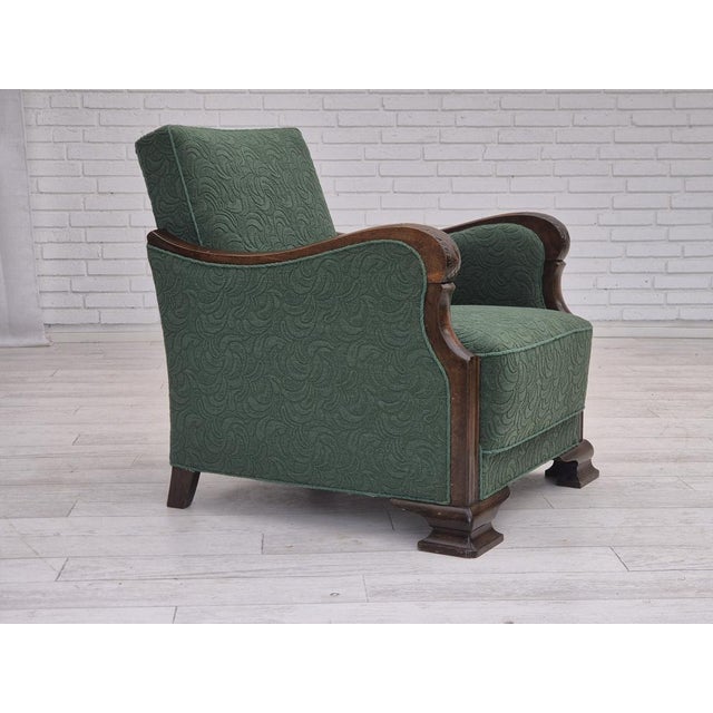 Wood Danish Relax Chair in Green Furniture Blend Wool Fabric and Beech, 1950s For Sale - Image 7 of 18