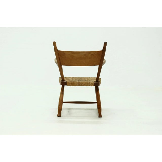 French Blonde Oak and Rush Armchair, 1950s For Sale - Image 6 of 11