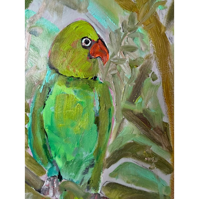 Impressionist Green Parrot- Original Oil on Cradled Board by Julie Magardino For Sale - Image 3 of 4