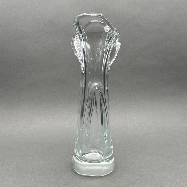 Skrdlovice Glassworks Vintage Jan Beranek Skrdlovice 1970’s Czechia Clear Glass Organic Bud Vase For Sale - Image 4 of 9
