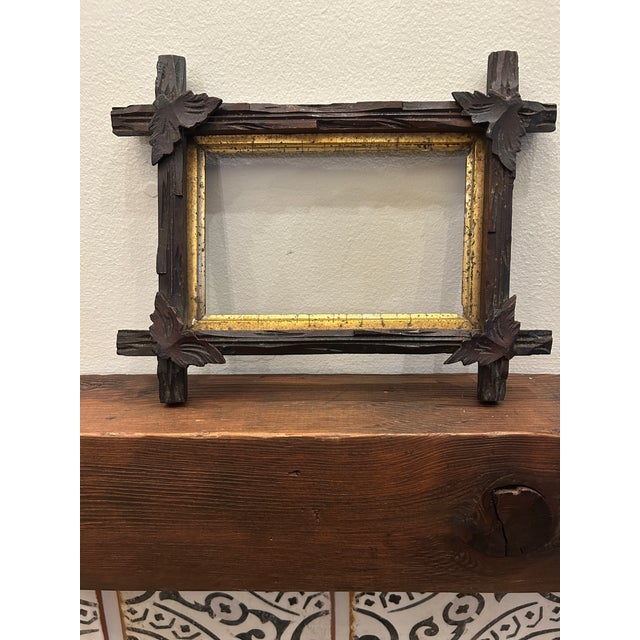 Late 19th Century Simply Beautiful Hand Carved Antique Black Forest Wooden Frame With Gilded Liner For Sale - Image 5 of 7