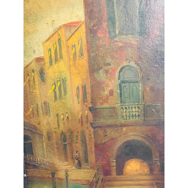 Late 19th Century Antique Italian Ponte Rialto Handpainted Parchment Leather Floor Screen For Sale - Image 5 of 18