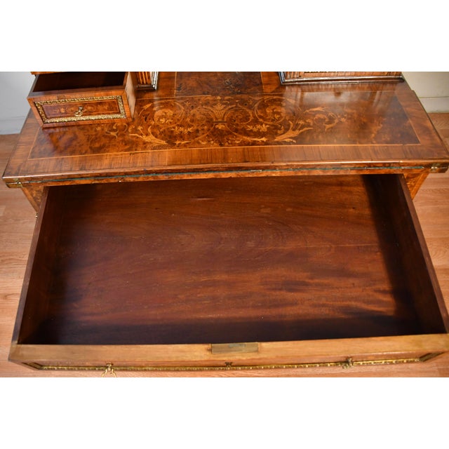 1900s Antique French Louis XVI Burl Walnut Satinwood Inlay Writing Desk For Sale - Image 16 of 18