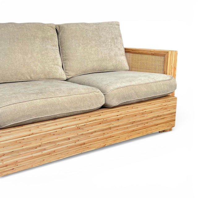 Vintage Sculptural Rattan and Cane Sofa After Jean-Michel Frank For Sale In Chicago - Image 6 of 11