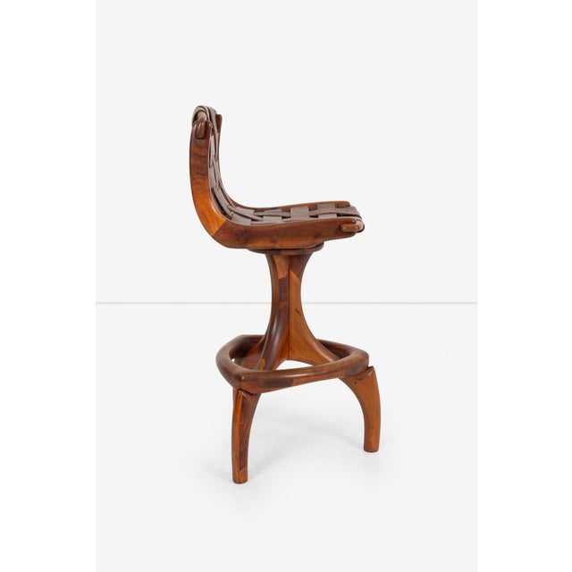 1970s California Craft Arthur Espenet Carpenter Three Leg Bar Stool in Walnut For Sale In Chicago - Image 6 of 12