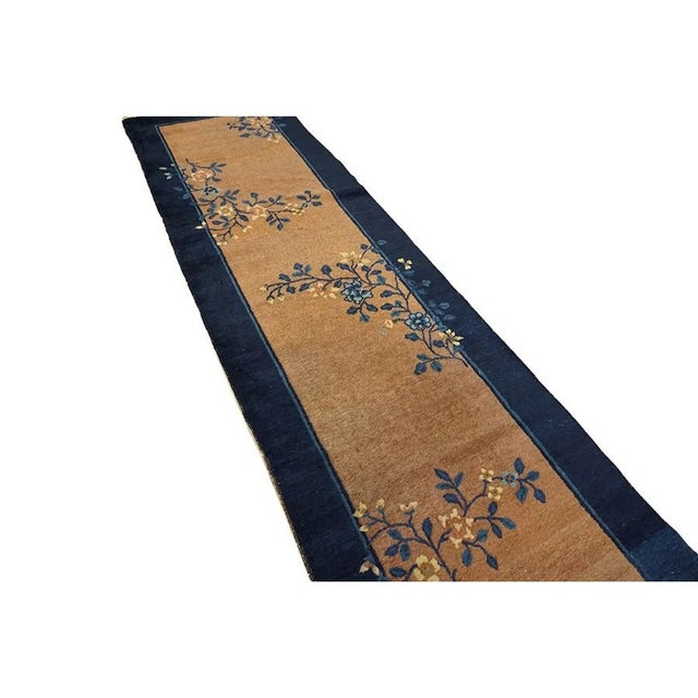 1920s Earthy Brown Antique Chinese Long Wool Floral Hallway Runner Peking Rug For Sale - Image 4 of 8