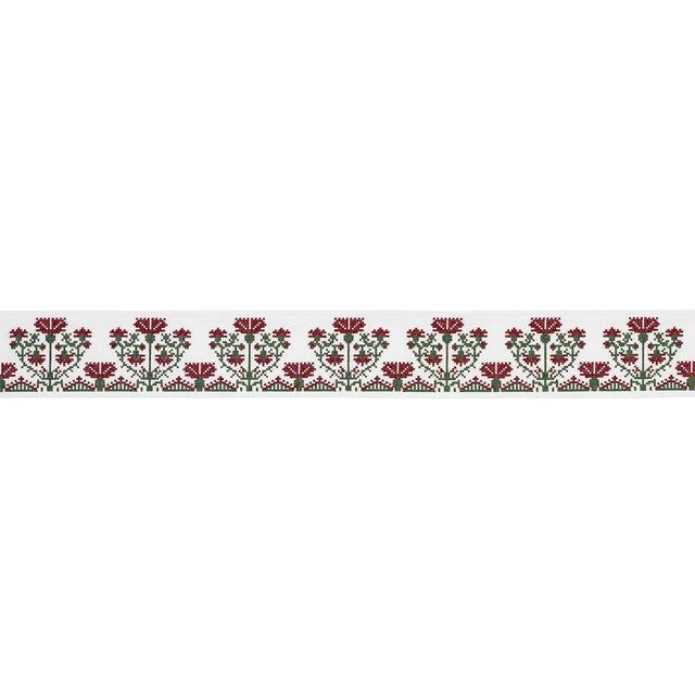 Inspired by an 18th-century trim, Custis Embroidered Tape features wonderful, stylized carnations stitched on a linen...
