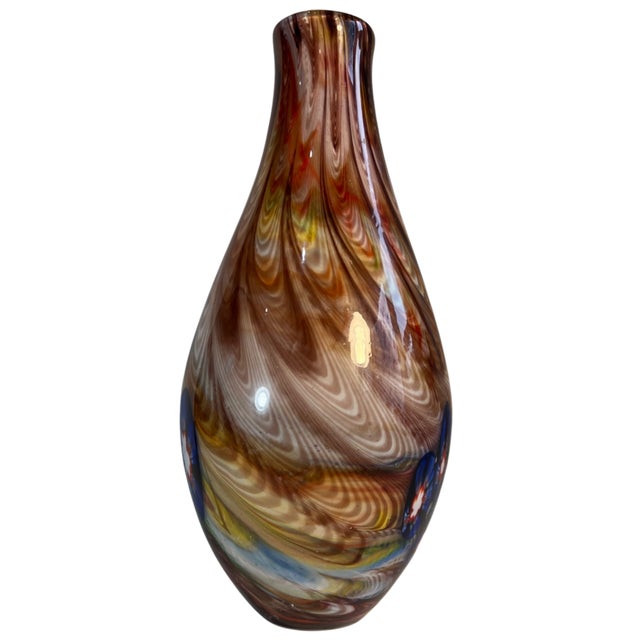 Murano Art Glass Vase Pulled Swirled Feather Millefiori Murine For Sale - Image 4 of 14