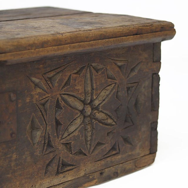 Antique Rustic Folk Art Spanish Carved Chest For Sale - Image 11 of 12