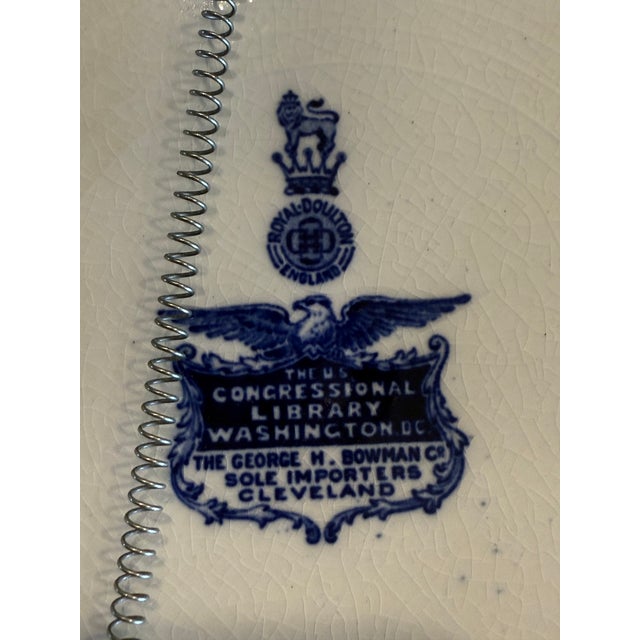 Mid 20th Century Vintage Royal Doulton Flow Blue Library of Congress Architectural Transferware Plate For Sale - Image 5 of 12