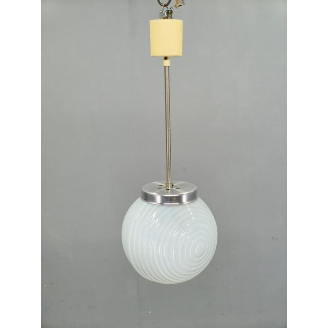 Czechoslovak Ribbed Opaline Glass Pendant Light, 1970s For Sale - Image 8 of 10