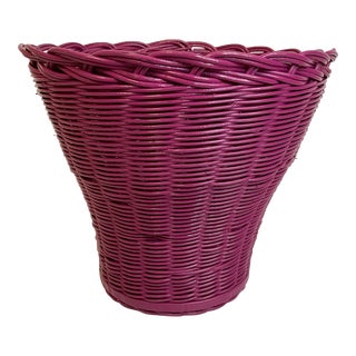 Vintage Wicker Wastebasket in Updated Framboise For Sale