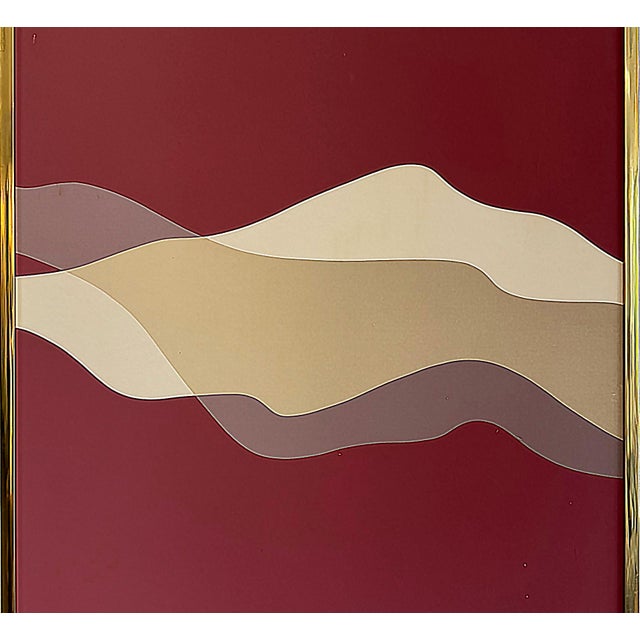 Late 20th Century Post-Modern Hard Edge Abstract Painting in Brass Frame For Sale - Image 4 of 7
