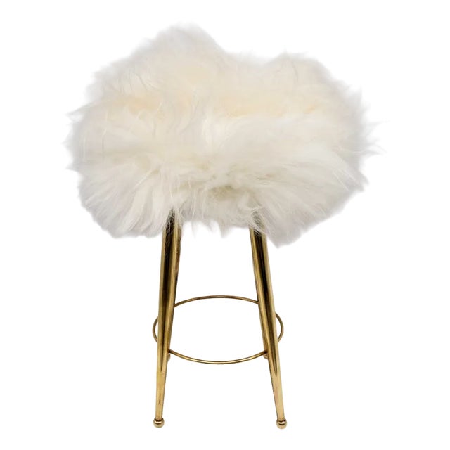 Mid-Century Modern Brass & Sheeps Skin Stool from Gio Ponti, Italy, 1950s For Sale