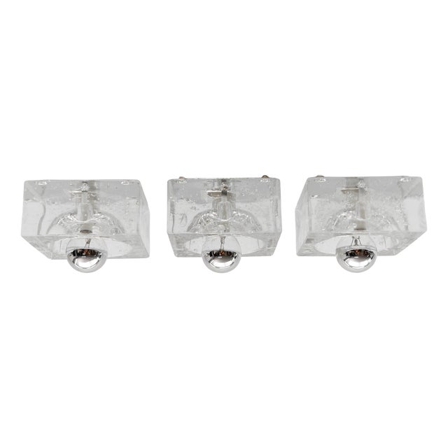 Hand-Blown Ice Cube Wall Lamps by Müller & Zimmer, Germany, 1960s, Set of 3 For Sale