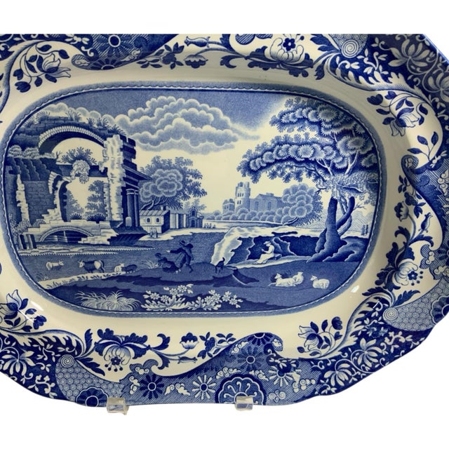 Italian Vintage Authentic Spode Blue Italian 14" Large Serving Platter Scalloped For Sale - Image 3 of 9