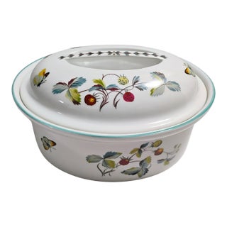 Vintage Royal Worcester "Strawberry Fair" Flameproof Porcelain Oval Covered Dish For Sale