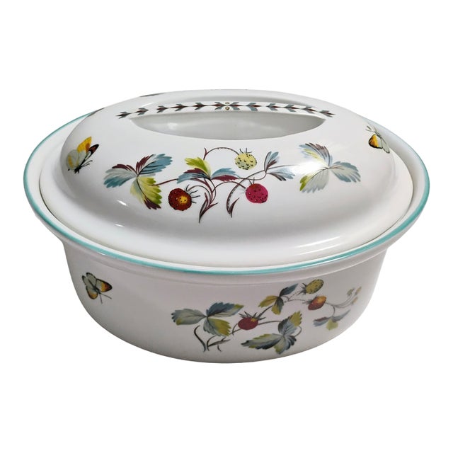 Vintage Royal Worcester "Strawberry Fair" Flameproof Porcelain Oval Covered Dish For Sale