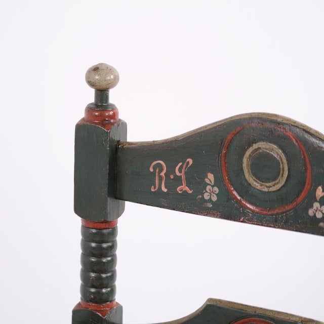 Antique Norwegian Folk Painted Chair, 1872 For Sale - Image 6 of 12
