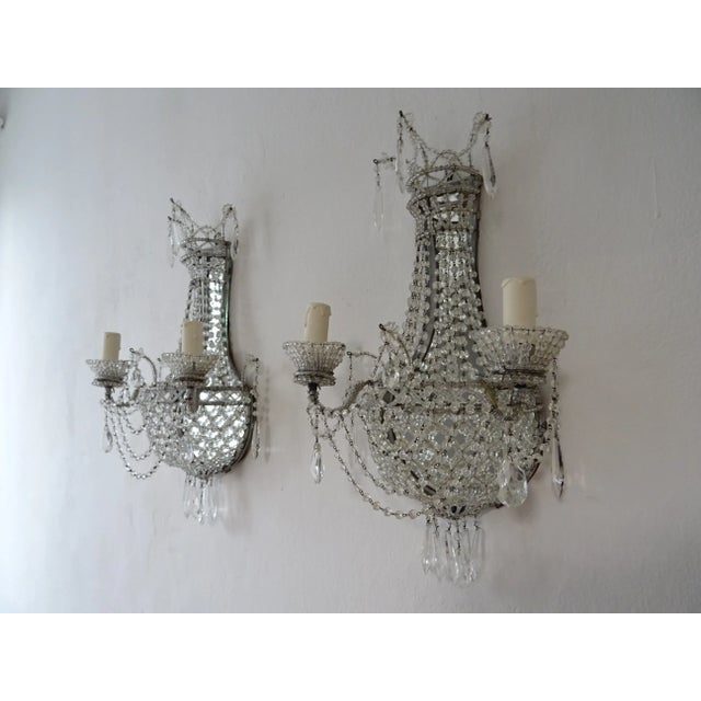 French French Crystal Beaded Basket With Prisms and Mirrors Sconces C 1940 For Sale - Image 3 of 13