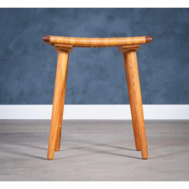 Danish Teak Stools with Cane, 1960s, Set of 2 For Sale - Image 6 of 10