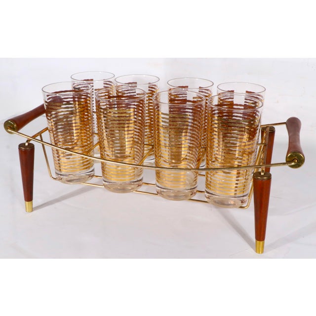 Gold Mid 20th Century Hollywood Regency Gold Band Drink Set by Colony Glass - 9pcs For Sale - Image 8 of 13