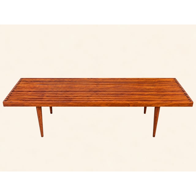 Mid-Century Modern 1950s Attributed to Mel Smilow Slatted Solid Walnut Mid-Century Modern Bench Table For Sale - Image 3 of 10