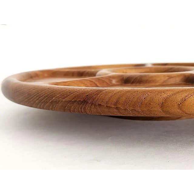 Chestnut 1970s Teak Wood Partitioned Lazy Susan Made for Neiman Marcus For Sale - Image 8 of 11