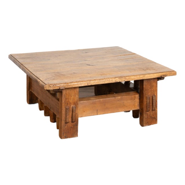 20th Century Hungarian Rustic Square Coffee Table With Vice Base For Sale