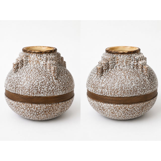 1930s Art Deco French Companion Ceramic Vases from Odyv Berlot-Mussier, 1930s, Set of 2 For Sale - Image 5 of 9