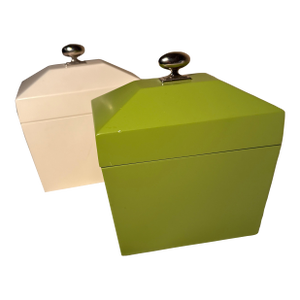 Global Views Mid-Century Style Lacquered Tea Caddy Decorative Boxes - A Pair