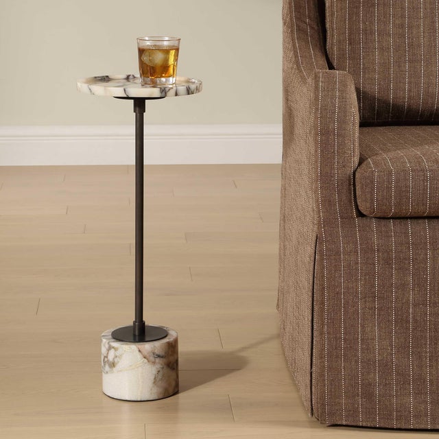 Contemporary Brunson White Marble Drink Table For Sale - Image 3 of 6