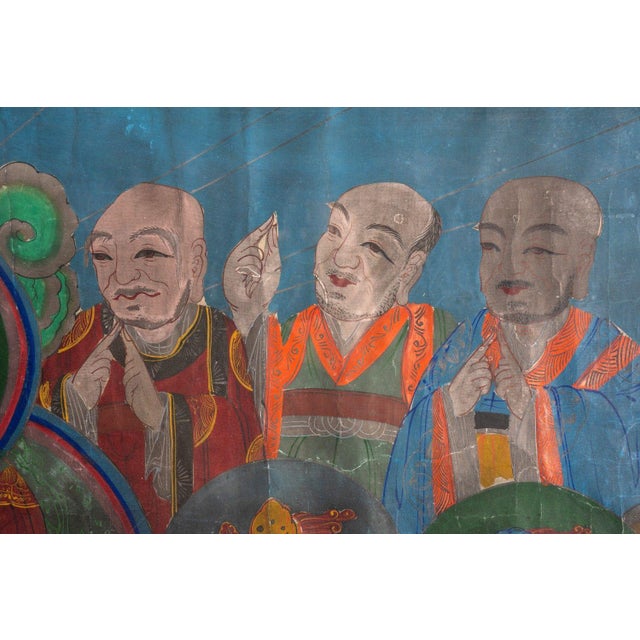 Blue Large 19th Century Tibetan Thangka Painting of Buddha and Attendant Deities For Sale - Image 8 of 11