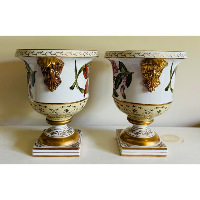 Chelsea House Inc Vintage Chelsea House Neoclassical Urn Style Hand Painted & Gold Planters ~ a Pair For Sale - Image 4 of 12