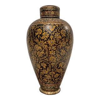 Antique 19th Century or Earlier, Kashmiri Gilt Papier-Mache Lacquer Lidded Vase For Sale