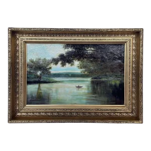 19th Century Italian Oil Painting on Canvas of a Lakeview