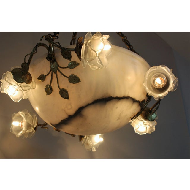 Large Alabaster and Bronze Pendant, 1900s For Sale - Image 5 of 7