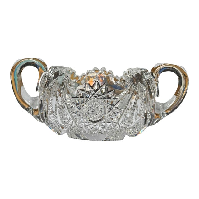 Antique Crystal Pitkin & Brooks Sugar Bowl American Brilliant Period For Sale