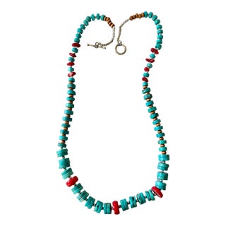Vintage Turquoise and Coral Beaded Necklace For Sale