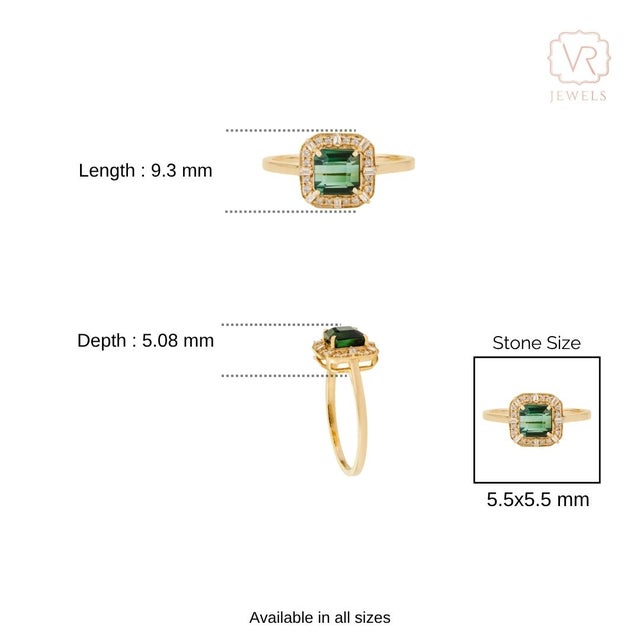 1.22ct Green Tourmaline & Diamond Vintage Ring Size 5 in 14k Yellow Gold For Sale - Image 11 of 14