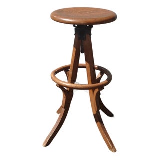 Antique Industrial Adjustable Swivel Oak Drafting Stool Barstool 1of3 ~ # 3 For Sale