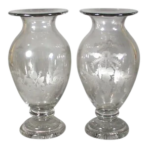 British Engraved Glass Vases - A Pair